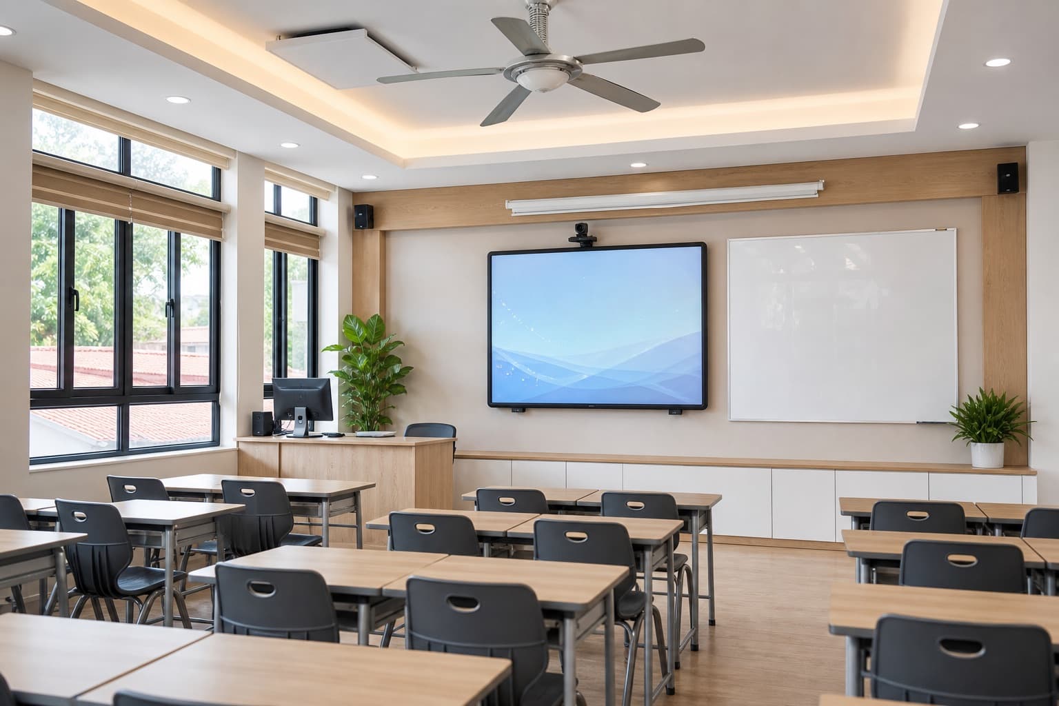 Không gian phòng học thông minh với màn hình tương tác